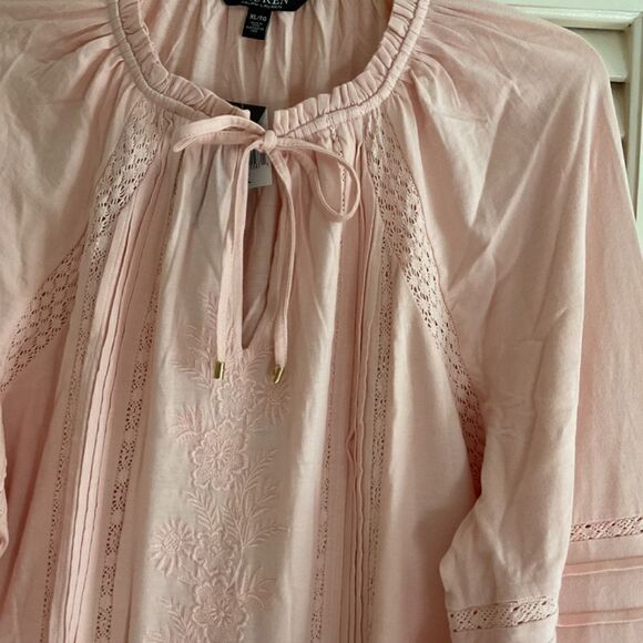 NWT Polo RALPH LAUREN PEACH PINK LACED EMBROIDERED LONG SLEEVE WOMAN Top XL - Picture 9 of 14